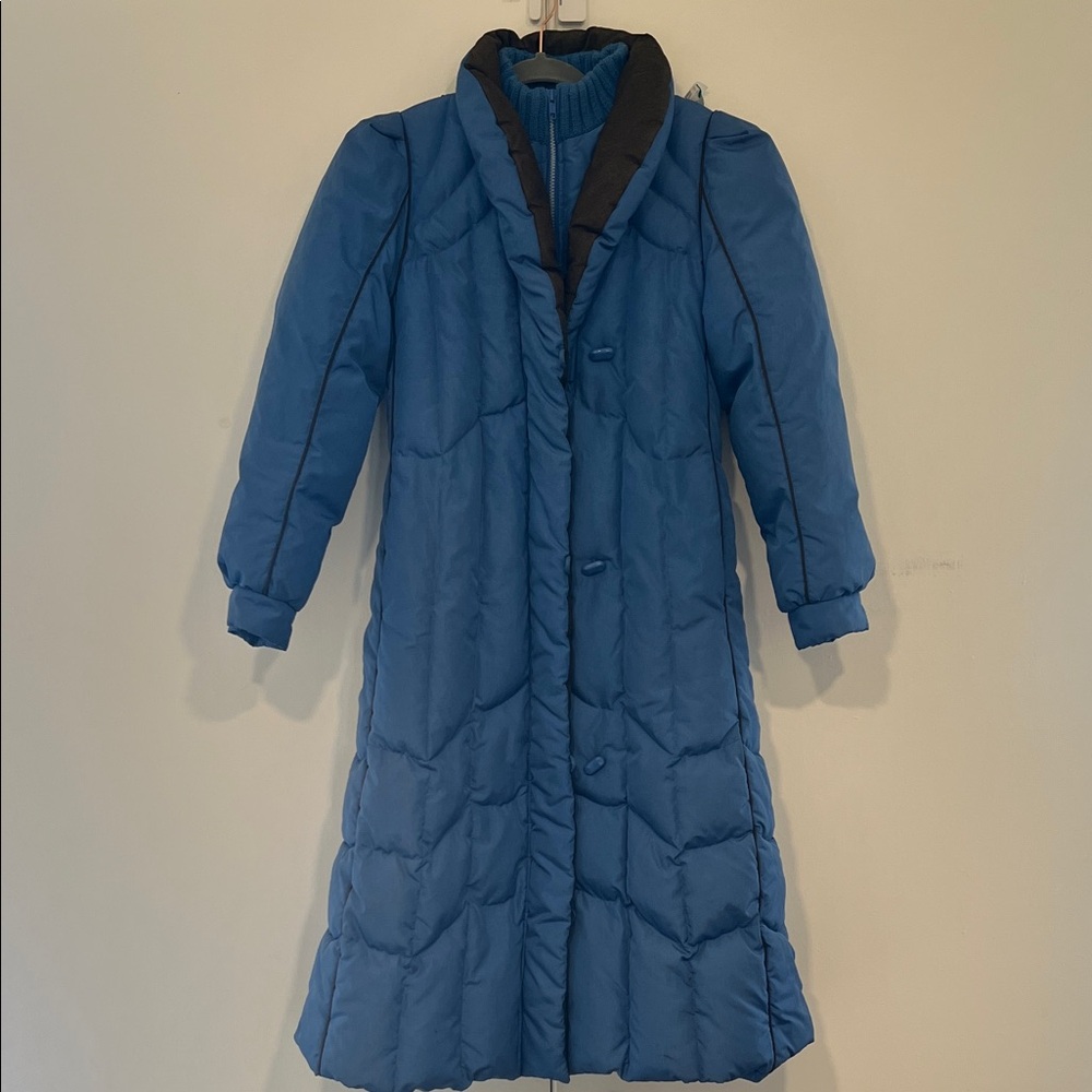 Vintage Down J Gallery Blue Long Puffer Coat